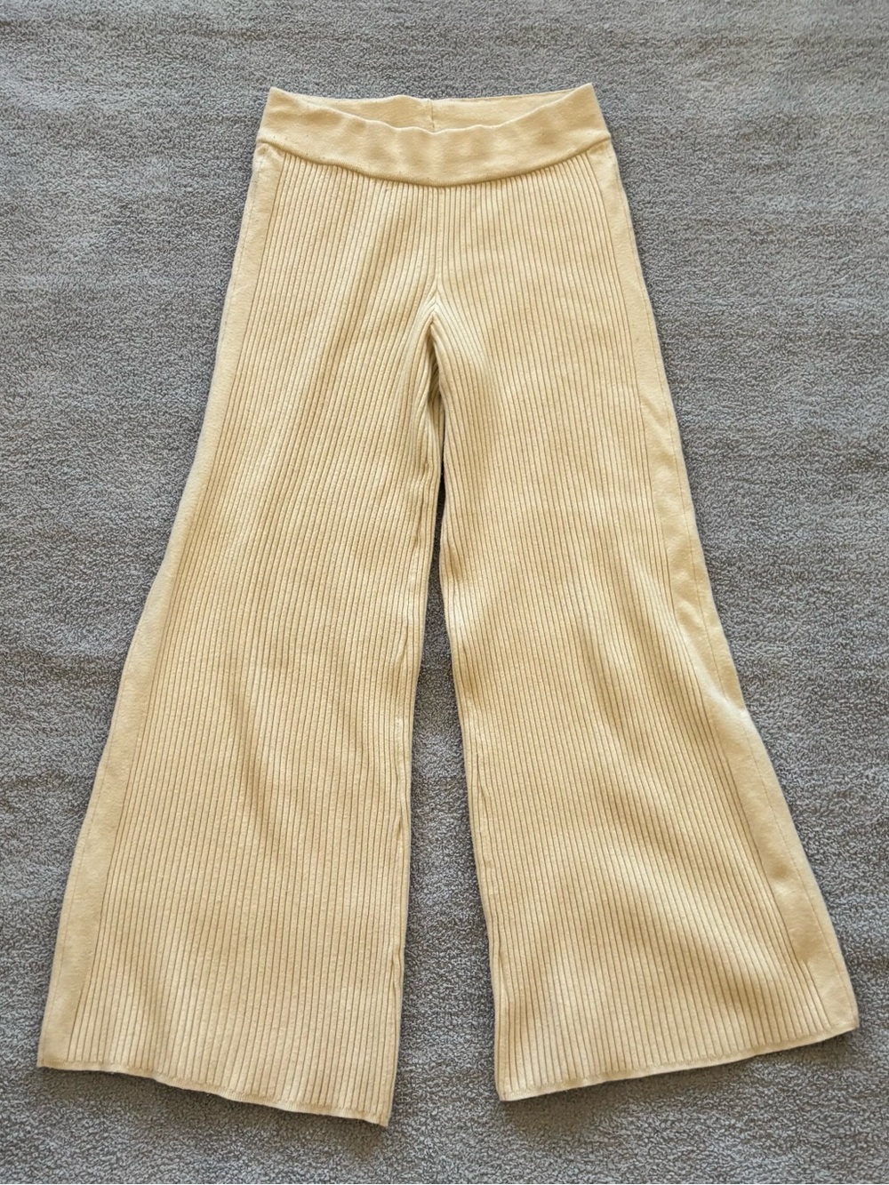 aerie Cream Ribbed Wide-Leg Knit Pants